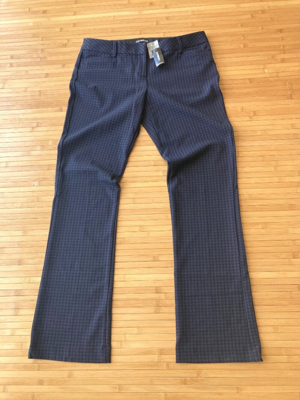 Express Columnist Barely Boot Dress Pants Mid Rise Womens 8 Black Blue Check NWT